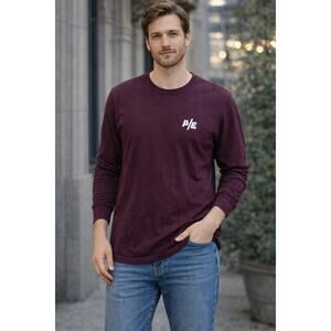 American Eagle Mens Basic Crewneck Large Burgundy Long Sleeve T-Shirt  Cotton